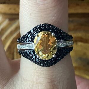 Brazilian Citrine Black Spinel Ring Set Size 9